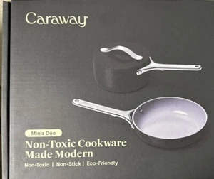 Caraway Minis Duo Non-Toxic Cookware  | Charcoal. 8” Pan & 1.75 qt Pan w Lids - Picture 1 of 3