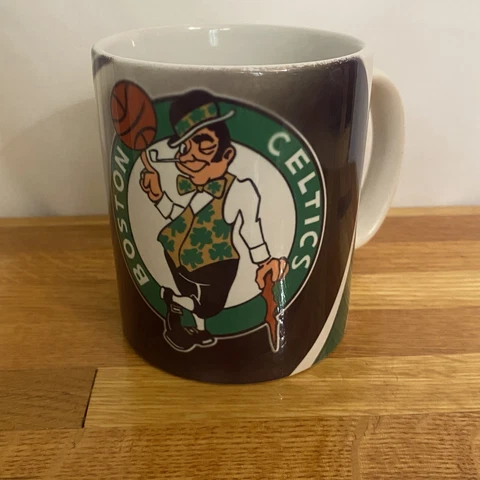 NBA Liscensed Product BOSTON CELTICS Coffee Mug/Cup Leprechaun Retro NBA Sticker Cover