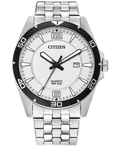 Citizen Mens Quartz Silver Stainless Steel White Dial Date Watch BI5051-51A - Picture 1 of 1
