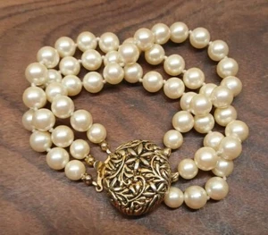 Carolee Vintage Gold-Plated Triple-Strand Faux Pearl Bracelet - Picture 1 of 6