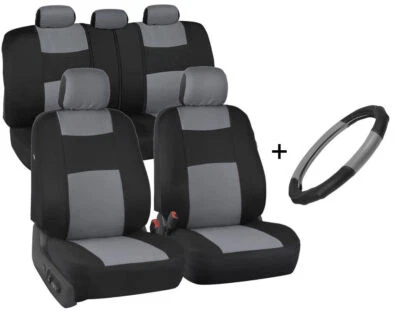 Cubierta de volante de cuero de microfibra + fundas de asiento de coche (juego completo) gris Foto 1 de 4