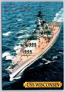 Postcard - Battleship USS Wisconsin BB-64 Underway 79 - Picture 1 of 2
