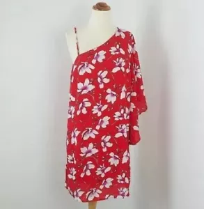 Monteau Womens Dress Size L Red Floral Print One Shoulder - Picture 1 of 1