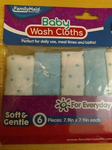 Family Maid Soft and Gentle Baby Wash Cloths or Bath Washcloths 6 pcs 7.9"x7.9" - Picture 1 of 5