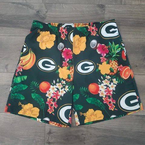 NFL Team Apparel Green Bay Packers Tropical Swim Trunks Netting Swimsuit Mens L Cover