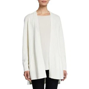 EILEEN FISHER Sz L Large Ivory Simple Cardigan Silk Organic Cotton Textured NWT - Picture 1 of 11