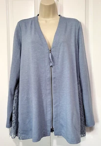 LOGO Lounge Lori Goldstein Zip Front Cardigan With Lace Back Size Medium - Picture 1 of 7