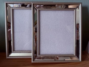 Juego de 2 marcos de fotos con espejo biselado plateado para decoración de mesa de pared - Imagen 1 de 7