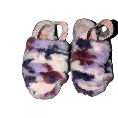 UGG Fluff yeah пушистые горки женщин 6 галстук краситель многоцветный без шнуровки тапочки - Изображение 1 из 4