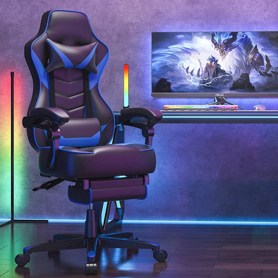 ELECWISH Ergonomic Gaming Chair with Footrest - Blue (OC087)