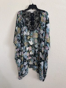 AVENUE Sheer Floral Crochet Back Open Flowing Cardigan Cover Up Plus Sz 18/20 - Picture 1 of 6