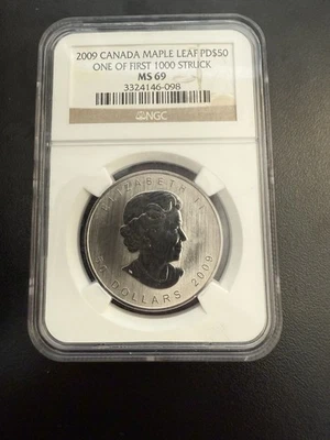MS69 NGC Palladium Canada 2009 primera 1.000 hoja de arce estampada 1 oz 9995 PD $50 Foto 1 de 2