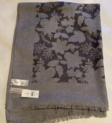 NEW NWT LOFT Light & Dark Gray Poly/Cotton Burnout Floral Leaf Wrap Scarf - Image 1 of 4
