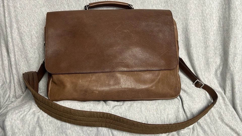Brunello Cucinelli Dos Tonos Grande Cuero Marrón Maletín/Bolso Mensajero Foto 1 de 4