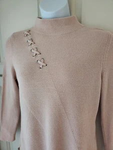Chicos Zenergy Laced Pullover Tunic Sweater 2 L 12 14 Blush Pink Mock Neck Slits - Picture 1 of 15