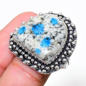 K2 Blu Azzurrite Gemma Fatto a Mano 925 Argento Sterling Gioielli Anello Misura - Foto 1 di 5