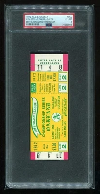 PSA Ticket Baseball 1972 A.L.C.S. GM 2 Oakland Bert Campaneris Throws Bat Full 6 - Image 1 of 2