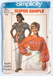 Blusa Campesina Raglan Simplicity 9231 Años 70 De Colección Boho Talla 8 10 Patrón de Costura SIN CORTAR - Imagen 1 de 3