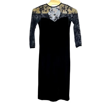 Vintage Kathy Lee Collection Velvet Maxi Dress Illusion Lace Long Sleeve Size 12 - Image 1 of 4