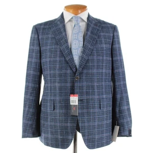 Cardinal of Canada NWT Wool Blend Sport Coat Size 42S US In Blue w/ Coral Plaid - Picture 1 of 12