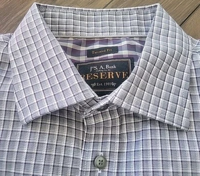 Jos A Bank 定制合身纽扣正装衬衫格子男式 L 码口袋 — 第 1/4 张图片