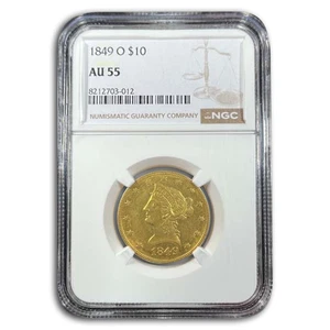 1849-O $10 Liberty Gold Eagle AU-55 NGC - Picture 1 of 3