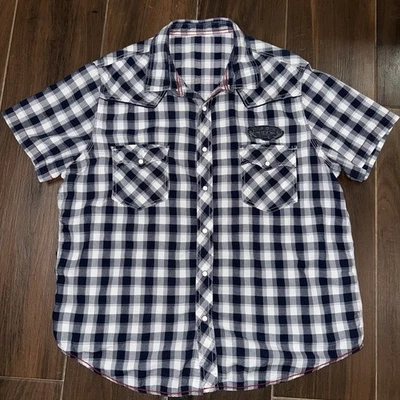 Camisa Arizona Para Hombres Azul Blanco A Cuadros Blanca A Presión Western Rodeo Vaquero, XL-2XL Foto 1 de 4