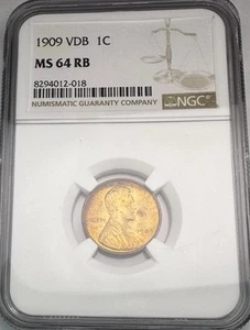 1909 VDB Lincoln Wheat Cent 1¢ NGC MS64 RED BROWN ☆❗️AWESOME RED COLOR❗️☆ - Picture 1 of 2