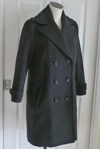 Emerson Fry USA Wool Charcoal Double Breasted Epaulets Pockets Coat 4 S EUC $500 - Picture 1 of 13