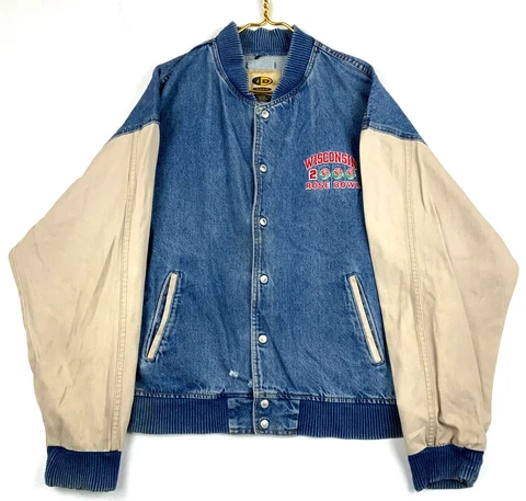 Vintage Wisconsin Badgers Rose Bowl Denim Jean Varsity Jacket Size XL 2000 Ncaa Cover