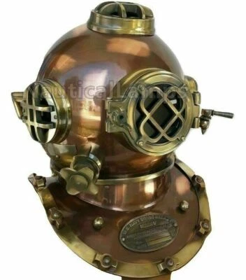 Vintage Morse Laiton Plongée Casque Ancien US Marine Mark V Foncé Mer Divers - Photo 1/4