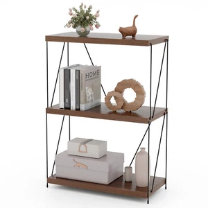 3-Tier Multipurpose Display Rack Freestanding Bookshelf with Metal Frame Walnut - Picture 1 of 11