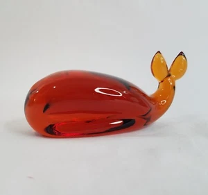 Vintage Art Glass Whale 5" Amber Brown Color Handblown Paperweight Figurine - Picture 1 of 14