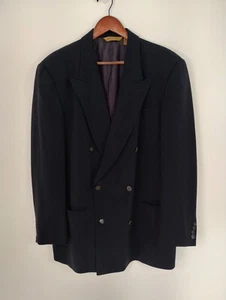 Donna Karan Blazer Mens 42R Navy Wool Double Breasted Vintage Lined Italy - Picture 1 of 12