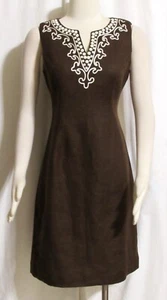 Womens Ladies TALBOTS Linen Beaded Sleeveless Midi Sheath Dress 4 Orig $167 - Picture 1 of 3