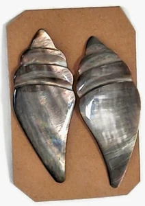 SEASHELL EARRINGS Vintage MOTHER of PEARL (2" +) brown Flat PIERCED beach vibe - Picture 1 of 8