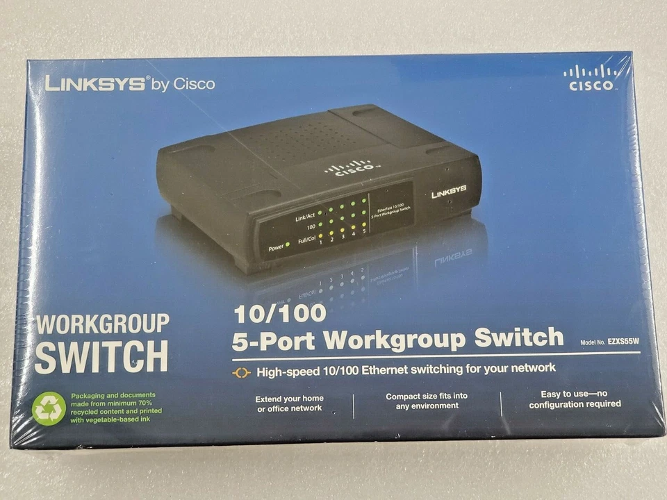 Brand New Cisco Linksys 10/100 5-Port Workgroup Switch Model: EZXS55W - Image 1 of 1