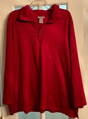 Catherines Woman Half Zipped Sweatshirt 1X (18/20W) Red Snowflakes Beaded Foto 1 de 4