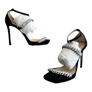 Jimmy Choo Bing Sandale schwarz Wildleder Riemchen Crystal Pearl Heels UK5 38 10cm Bing - Bild 1 von 24