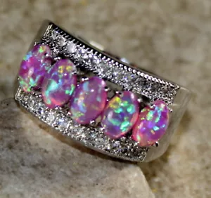 Anillo de 5 piedras ópalo de fuego rosa plateado talla 5 WR41102 - Imagen 1 de 3