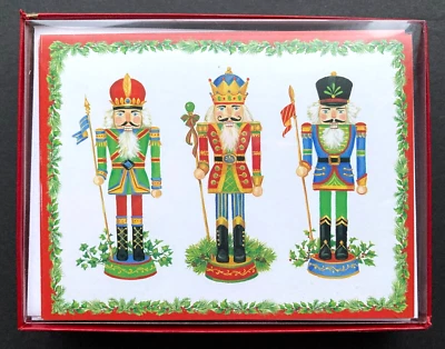 Box of 16 Caspari Christmas New Year Cards Nutcracker Tin Toy Soldier Large - Image 1 of 4
