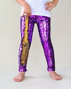 Whitney Elizabeth Purple & Gold Flip Reversible Sequin Leggings Girls Sz 7-8 Yrs - Picture 1 of 3