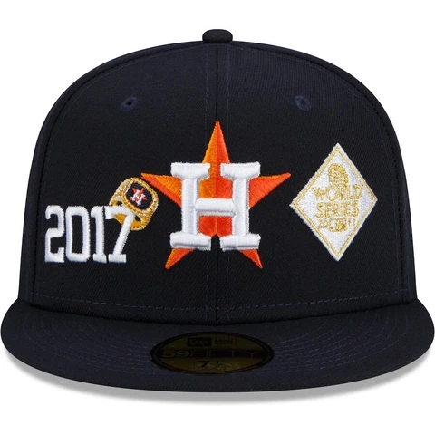 New Era Houston Astros Count The Rings 59FIFTY Navy Hat Size 7 5/8 Gray UV Cover