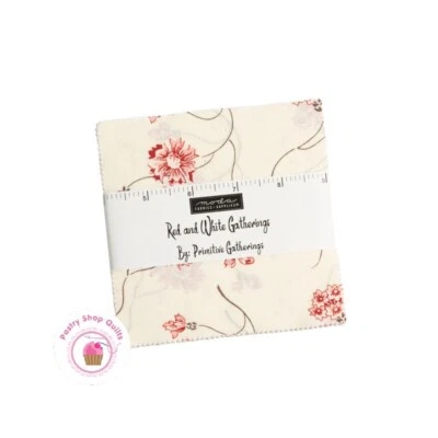 Moda RED & WHITE GATHERING Primitive Gathering Quilt CHARM PACK 42- 5" squares - Image 1 of 4