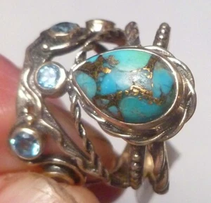 Turquoise Copper Veins Blue TOPAZ RING Sterling Silver .925 Size 9 Topaz - Picture 1 of 8