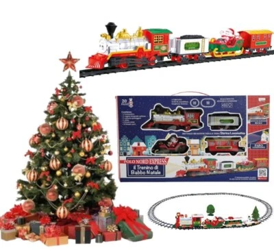 VESTIAMO CASA Trenino di Babbo Natale treno con binario per albero con luce e suoni locomotiva