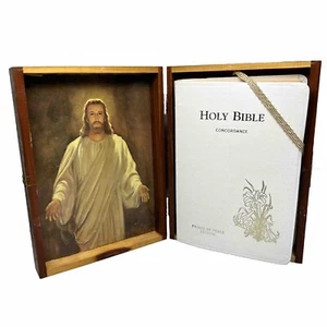 Holy Bible Prince of Peace Catholic Edition 1970’s w/ Union Made Wooden Box - Picture 1 of 16