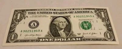 Fancy Serial $1 Dollar Bill Birthday /Anniversary September 25, 1949 A90251949A - Image 1 of 4