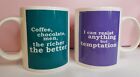 Pair of M&S Fine China Tea Coffee Hot Drinks Colourblock Slogan Mugs Cups VGC