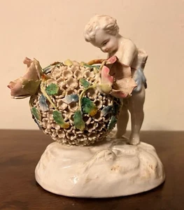 Antiguo jarrón ángel bola de nieve querubín porcelana alemana siglo XIX #1 - Imagen 1 de 10